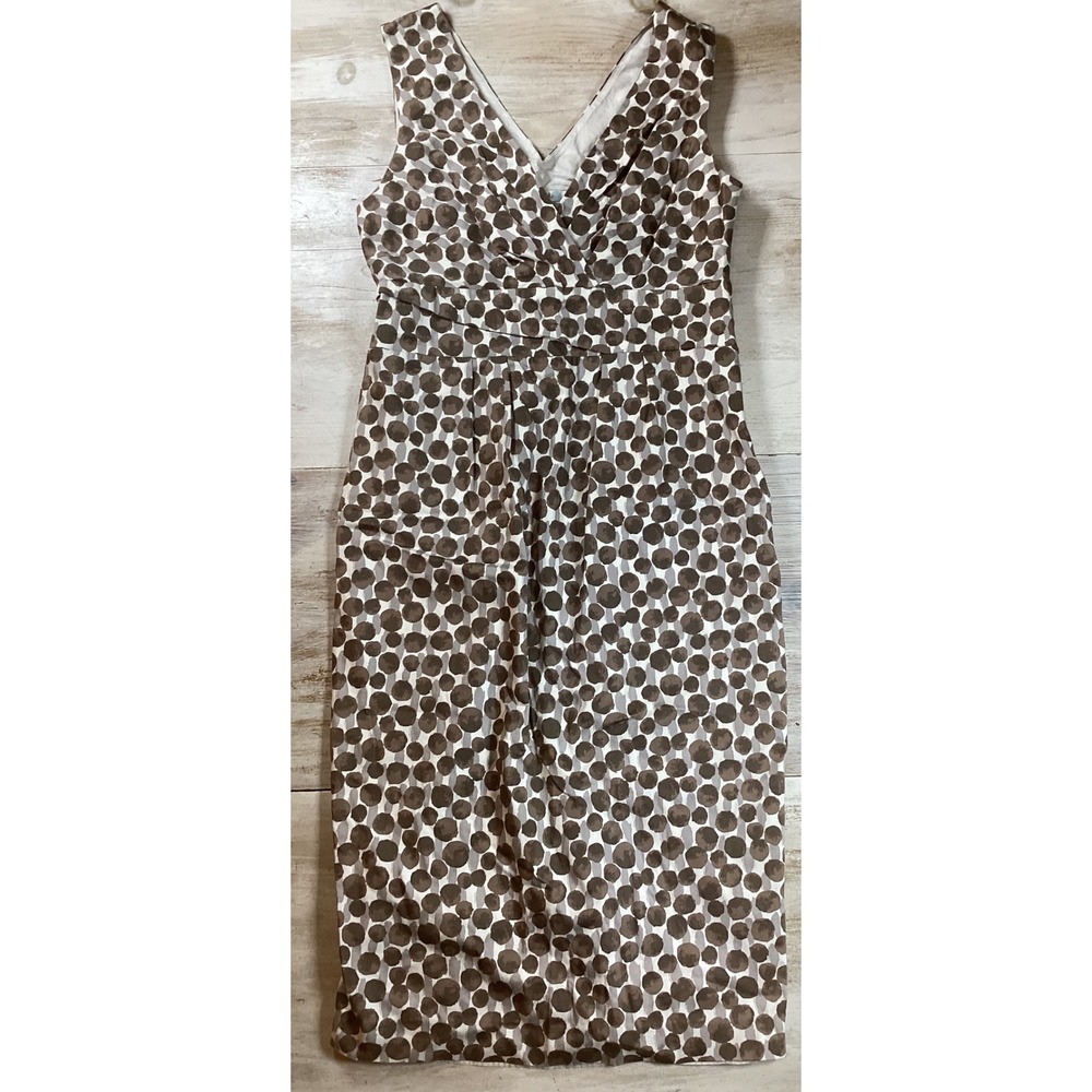 Boden Brown White Polka Dot V-Neck Sheath Dress WH251 Womens US 6L UK 10L